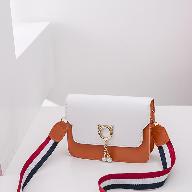 

Подвеска в виде кошки с жемчугом, свежая индивидуальность, женская сумка через плечо, трендовая универсальная сумка-мессенджер, маленькая квадратная сумка оранжевый