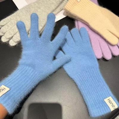 Winter Knitted Gloves Stretchy Warm Gloves Solid Color Fingered Gloves