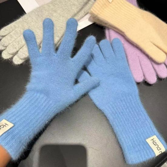 Winter Knitted Gloves Stretchy Warm Gloves Solid Color Fingered Gloves