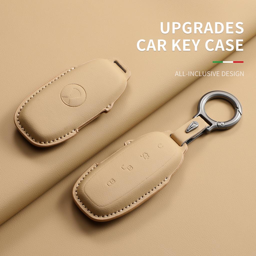 Original Car Color Leather Key Case Cover For Denza D9 Ev Dm N7 N8 Car Smart Remote Key Case Shell Protector Garnish Accessories