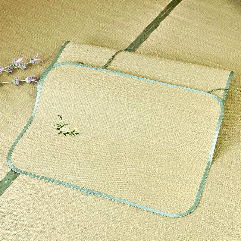 Free Shipping: Cool Straw Mat Pillow Set - Natural Cattail Grass, Orchid Design, Pair (2 Strips), Summer Cooling Pillowcase for Adults
