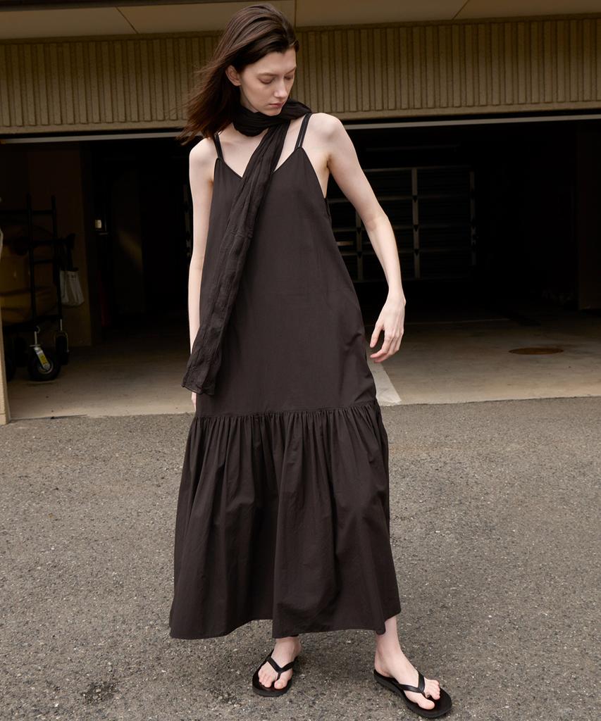 Leuba Cotton String Tiered Dress - Washed Black