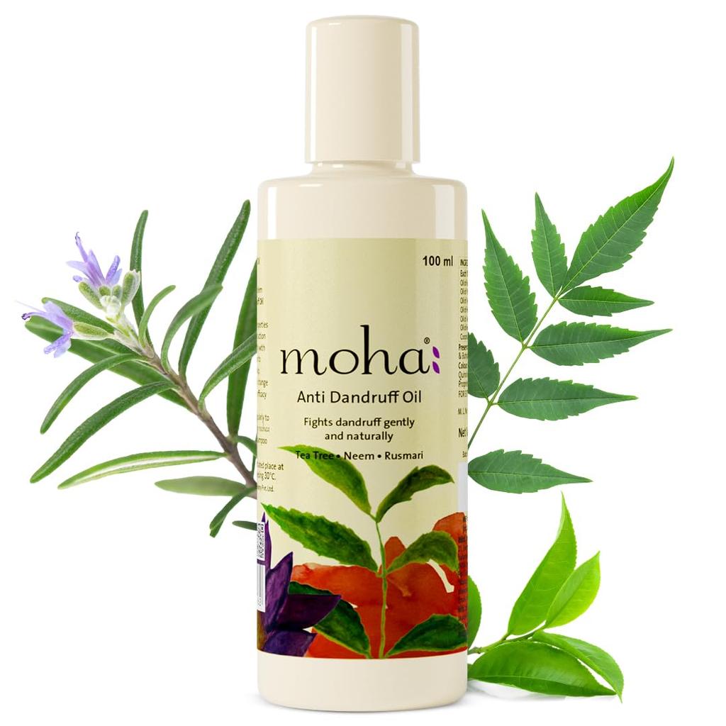 Moha Anti Dandruff Hair Oil with Tea Tree, Neem & Hibiscus | 100ml Pack of 1 | Soothes Scalp & Promotes Hair Growth