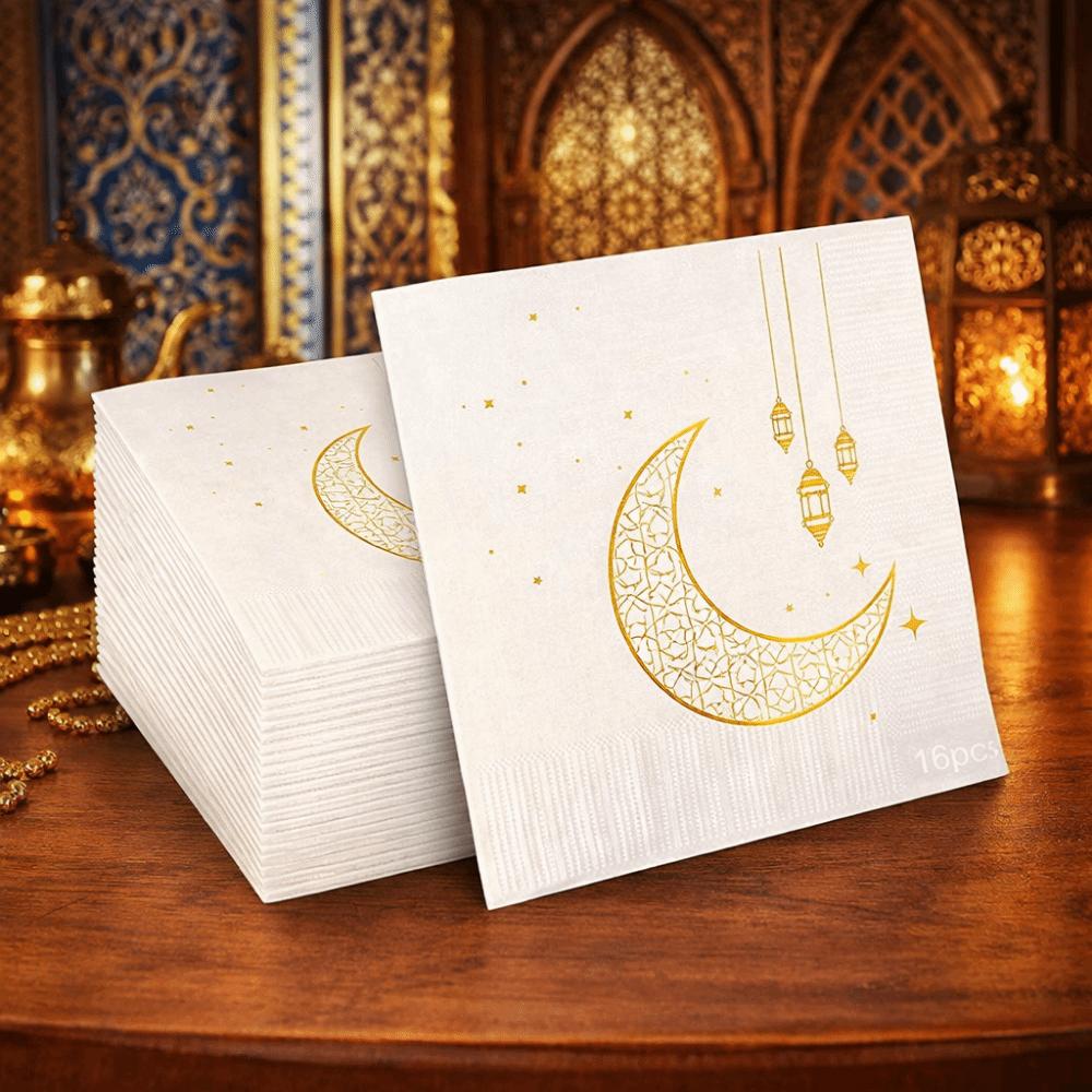 25 stycken dubbellagrade Ramadanfestservetter med måntryck Islamisk bordservis Papper Eid-firanden
