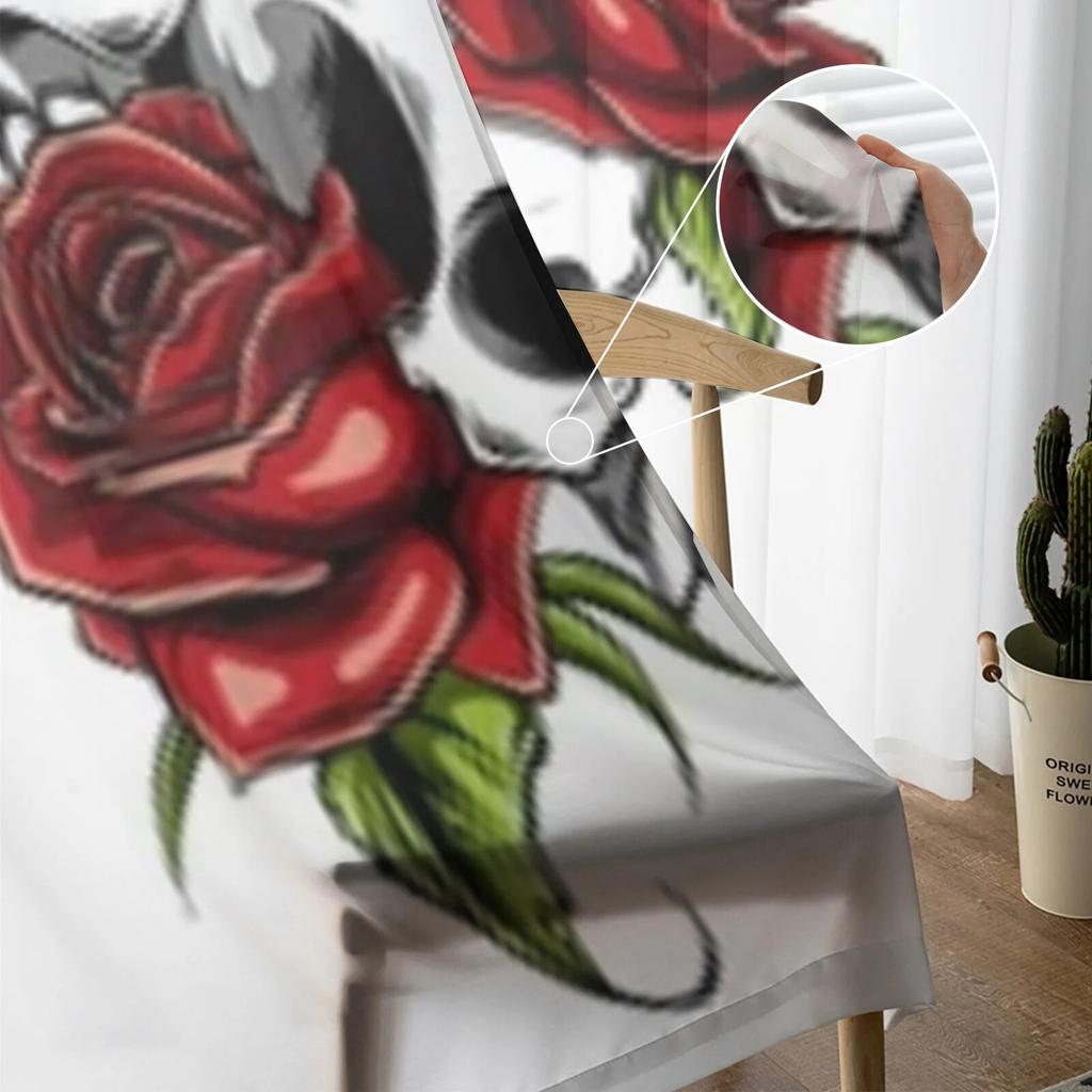 Skull With Roses Chiffon Sheer Curtains For Living Room Bedroom Decoration Window Tulle Curtains Drapes