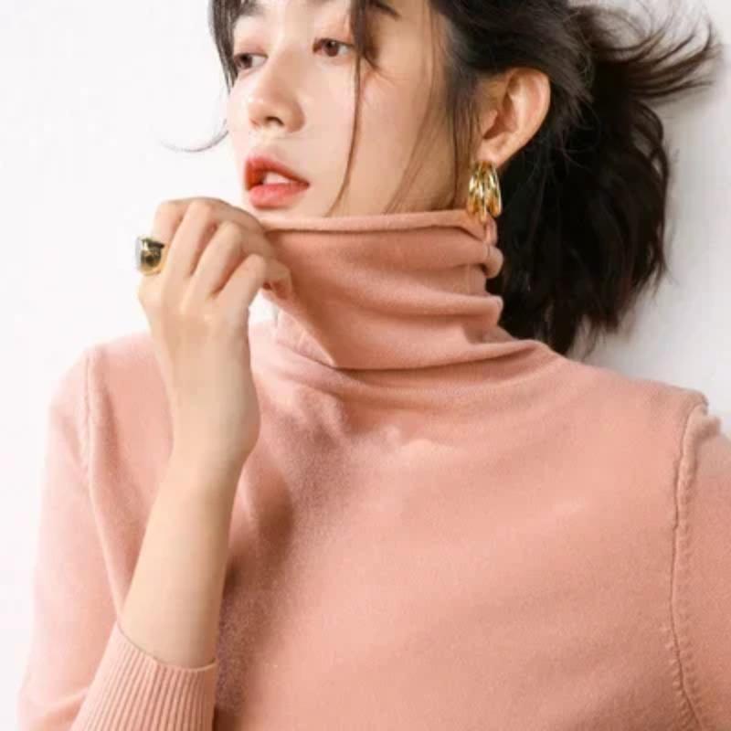 Autumn Winter Sweater Turtleneck Slim Fit Basic Pullovers Fashion Korean Knit Tops Bottoming Womens Sweater Stretch Jumpers