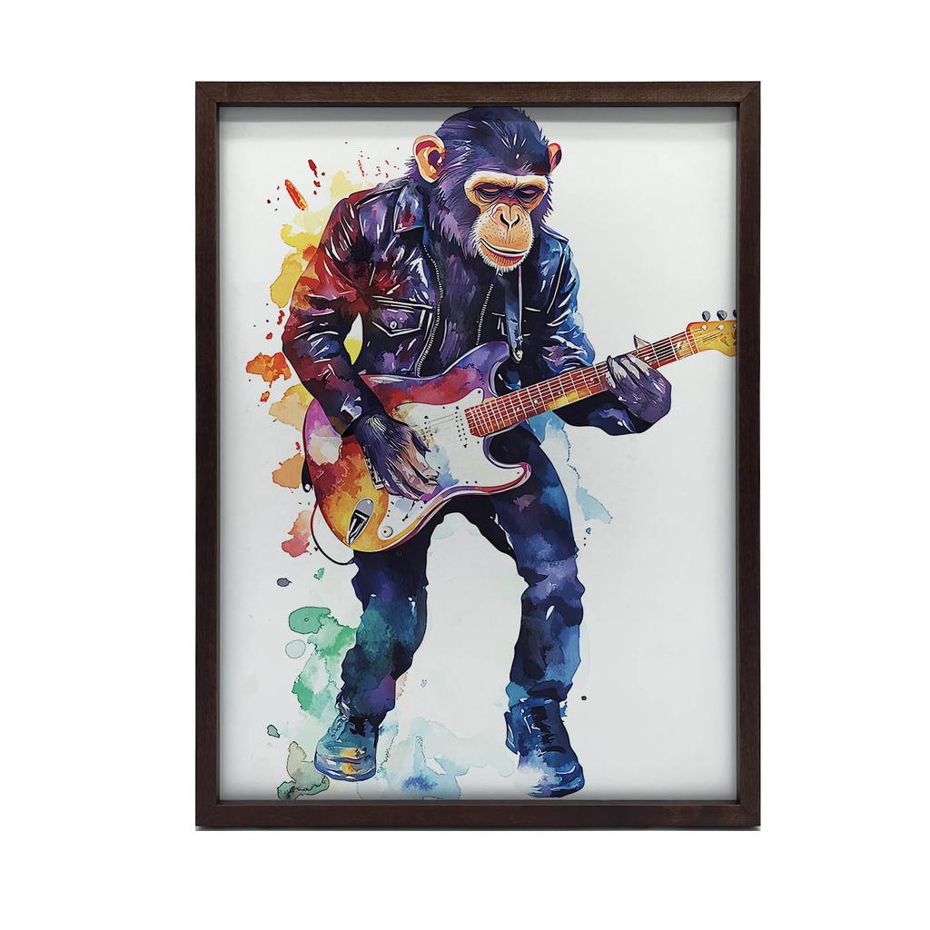 Plakat Małpa Z Gitarą Plakat Małpa Z Gitarą, 50X70 Cm, Rama Drewniana Jasny Dąb, Papier Matowy 230 Gsm