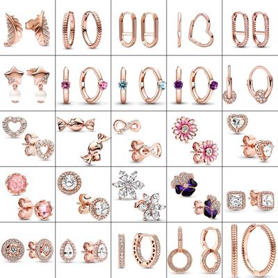 Rose Gold Plated 925 Silver Heart Stud Earring Sparkling Infinity Stud Earrings PandKK Original For Women Gift Fine Jewelry