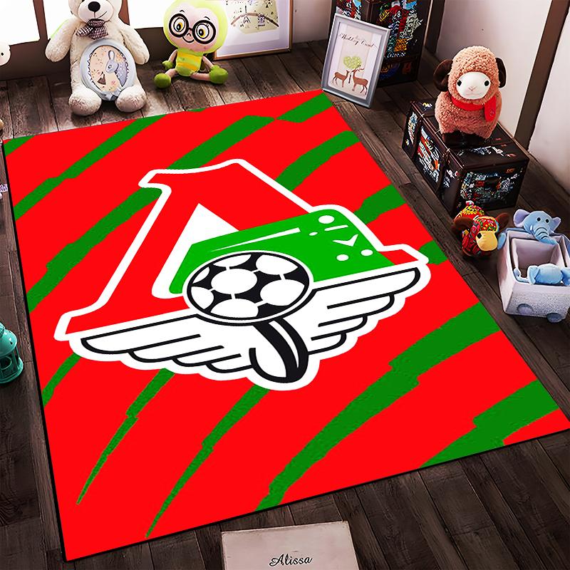 Red and Green Logo with Soccer Ball Non-slip rug suitable for living room and bedroom sofas.