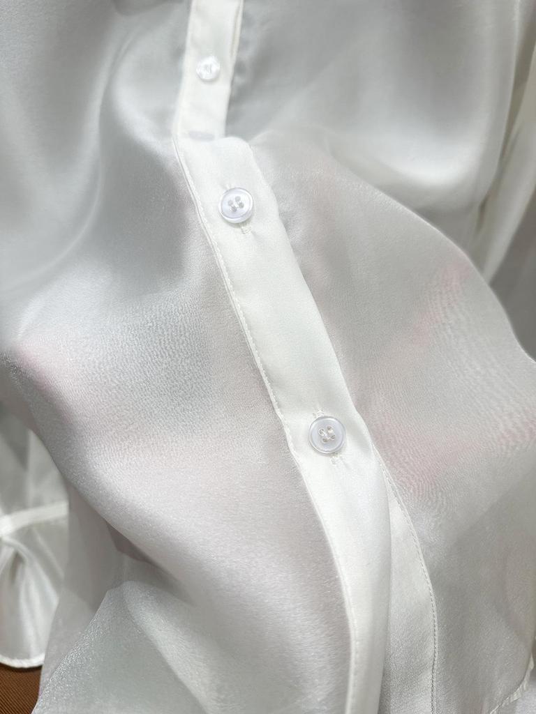 Zhi Hetang Women's Soft Silky Ruffle Long-Sleeve Shirt, New Chinese Style, Spring 2026 Arrival