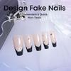 2024 Handmade French Edge Black Press-On Nails with Bowknot & Rhinestones