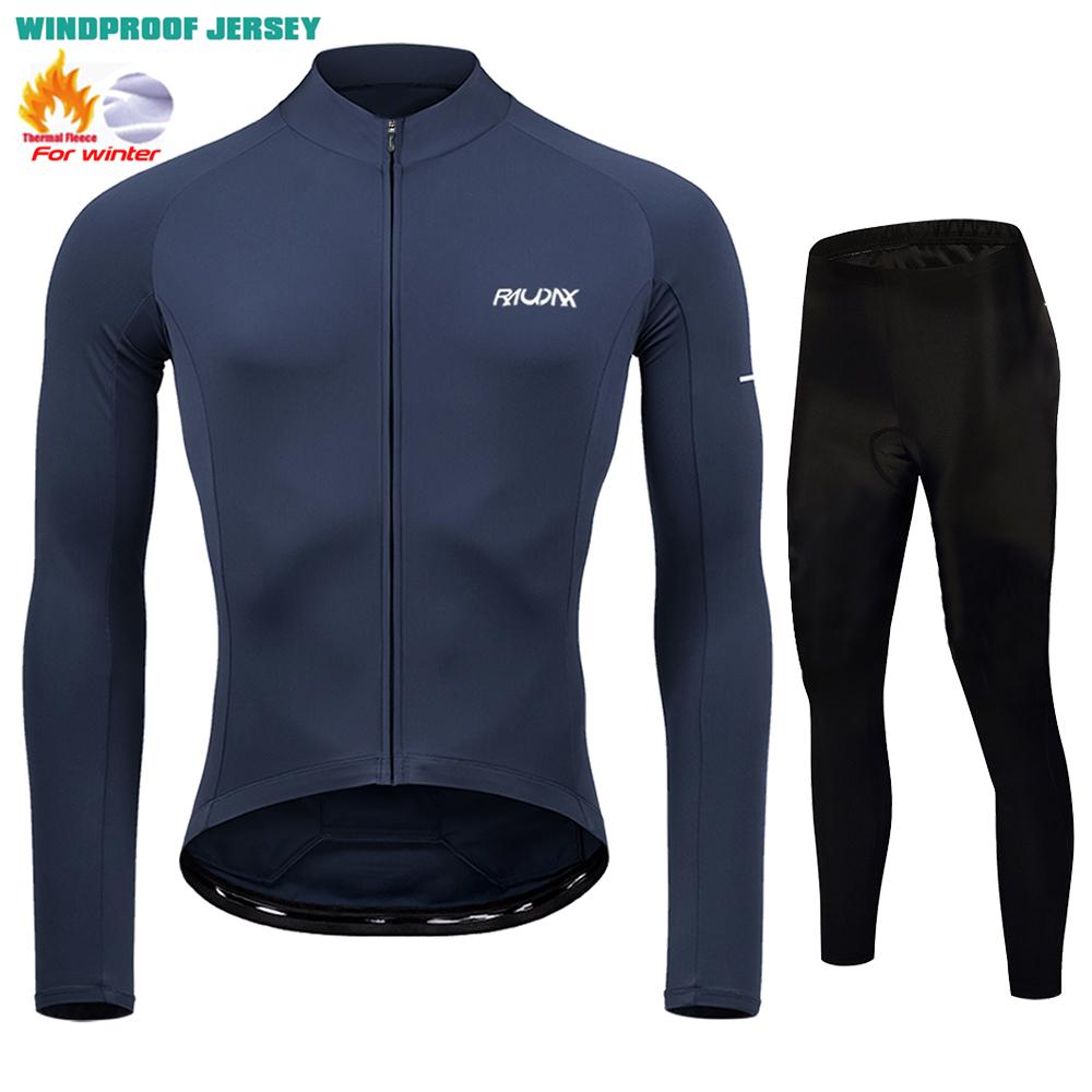 Raudax Winter Mountain Bike Jersey Ropa De Hombre Thermal Fleece Keep Warm Road Bike Sportswear 2026 Winter Velvet Warm Cycling Clothing Suit Set