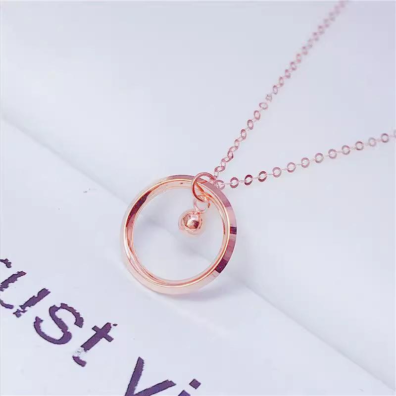 Purple Gold-Plated Rose Gold Round Bead Color Gold Pendant Color Gold Trend Temperament Ring Set Chain Necklace