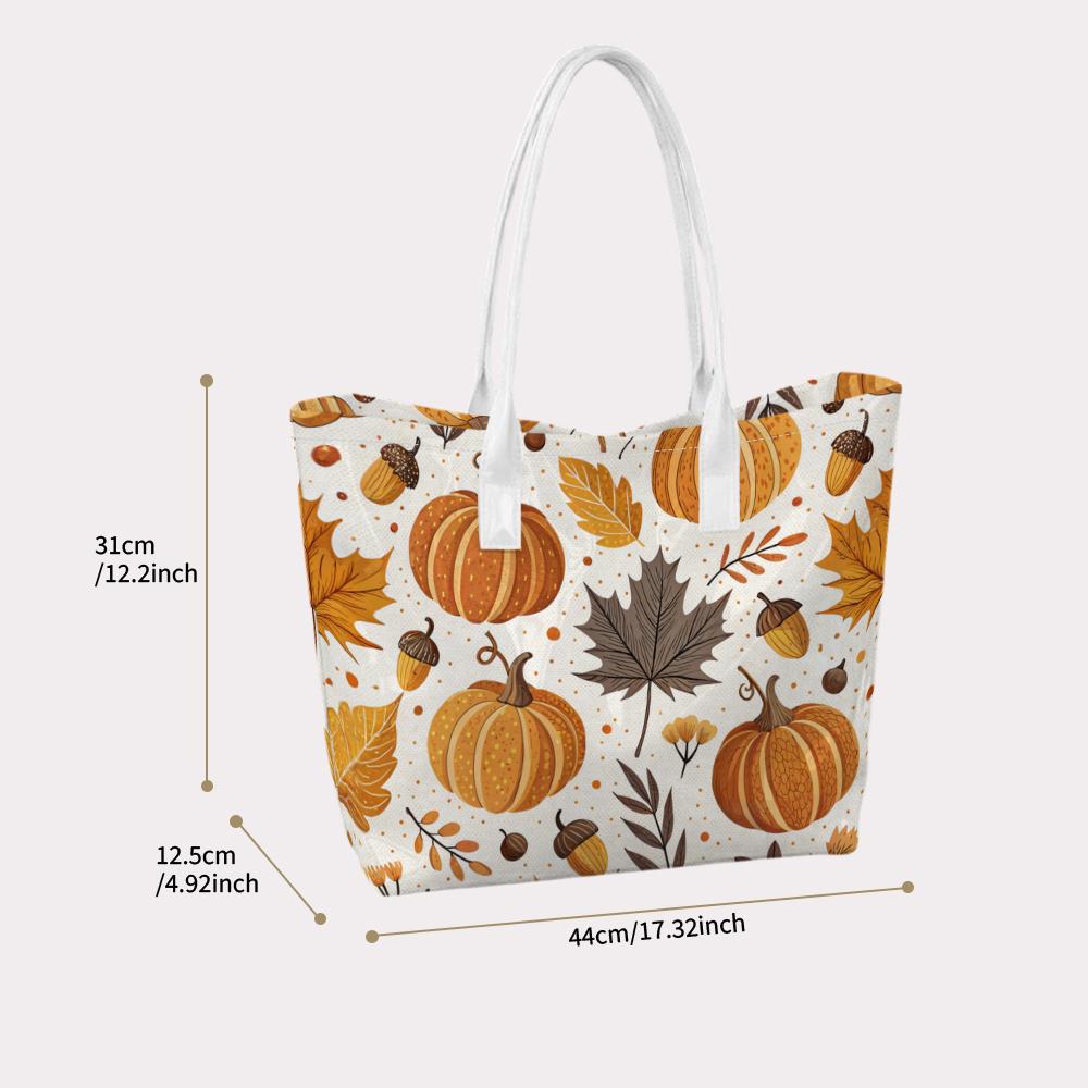 Autumn Pumpkin Maple Leaf Tote Bag Casual Portable Shoulder Bag for Daily Use