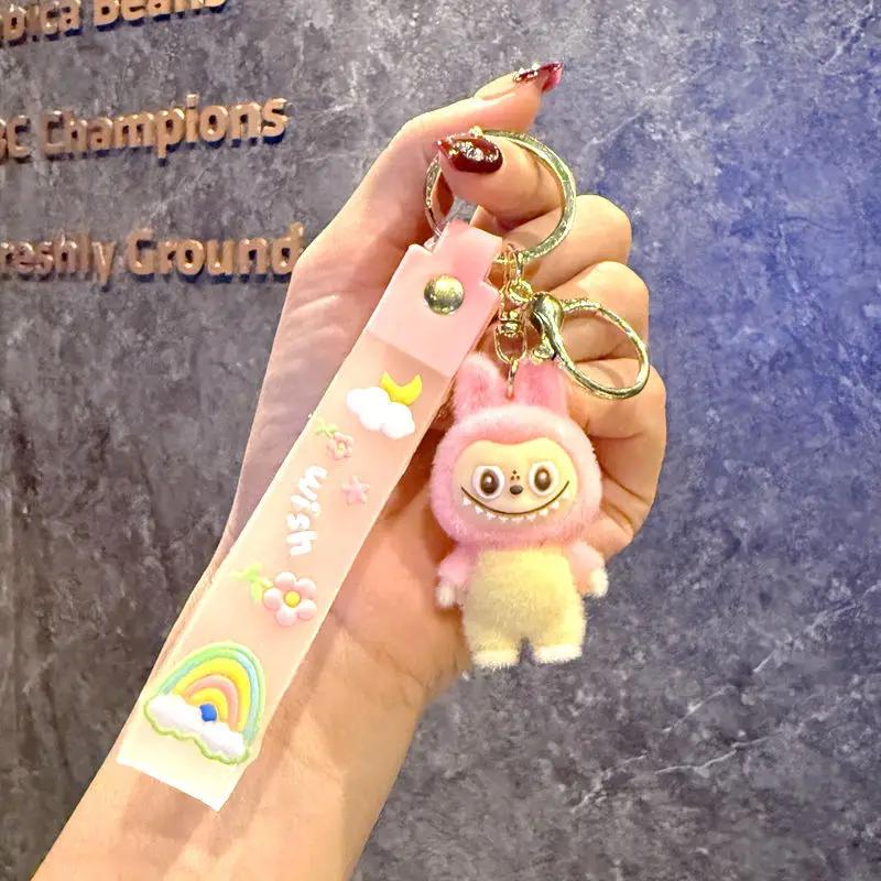 New 1Pc Labubu Kawaii Sheep Keychain Cartoon Cartoon Three-dimensional Doll Students Schoolbag Pendant Car Key Chain Gifts for Children