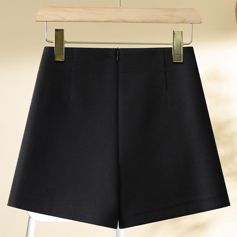 Women's 2024 High-Waisted Black Wide-Leg A-Line Suit Pants for Spring and Autumn.