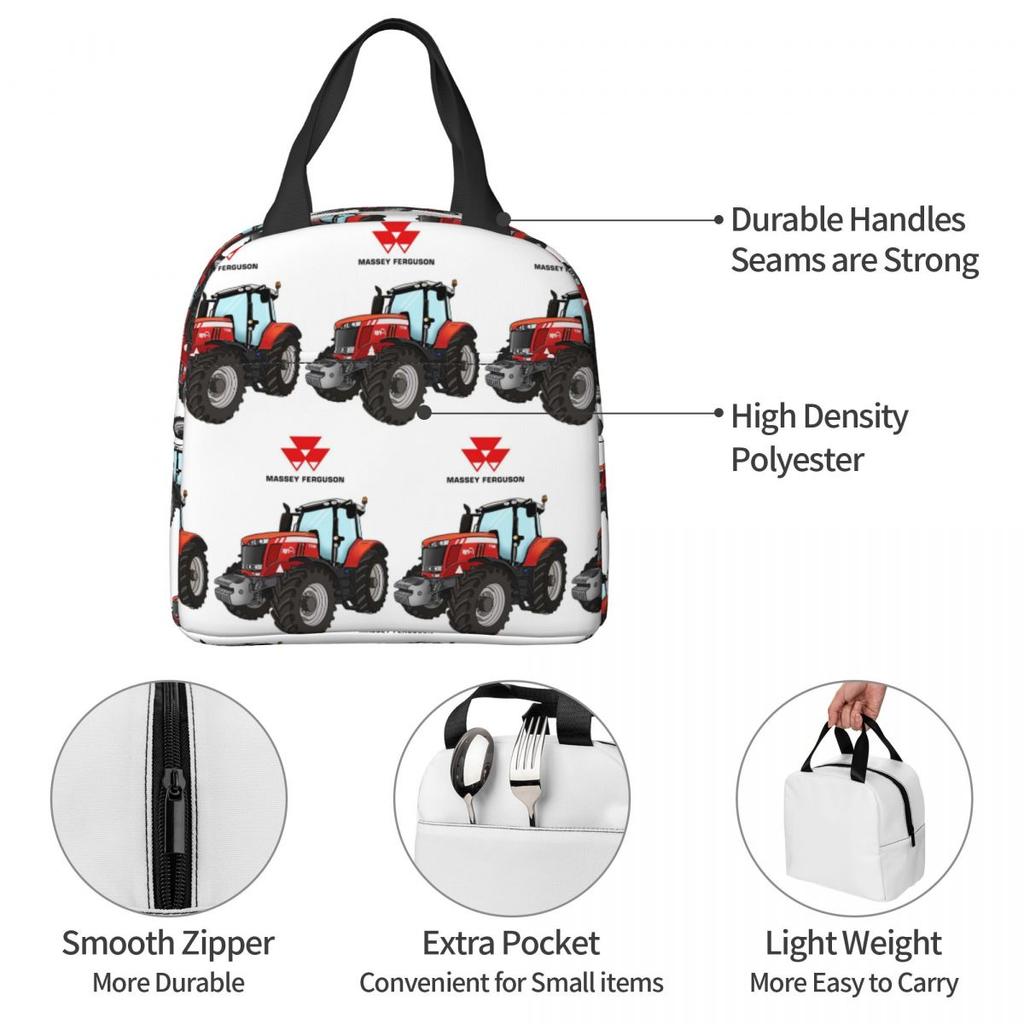 Massey Ferguson Traktor Roter Traktor Isolierte Lunchtasche für Damen Büro-Kühltasche Thermische Lebensmittelbox Tragetasche Lunchboxen Behälter