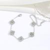18K Gold Diamond Four-Leaf Clover Flower Bracelet in Textured Stainless Steel Jewelry