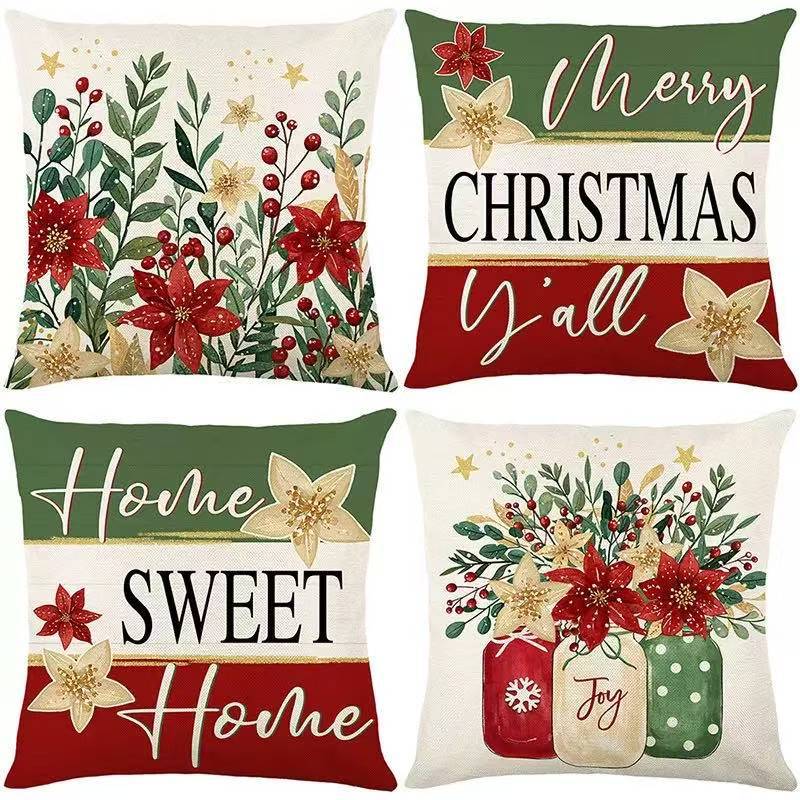 Santa Claus Bell Garland Pillow Cover Christmas Decorative Sofa Cushion Pillow Cover