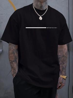 1 Pc, 100% Cotton T-shirt, Mens Plus Size WHATEVER Graphic Tee - Comfortable Gre