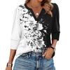 Women's Fashion Casual 3/4 Sleeve Print Shirt Women's V-Neck Tops