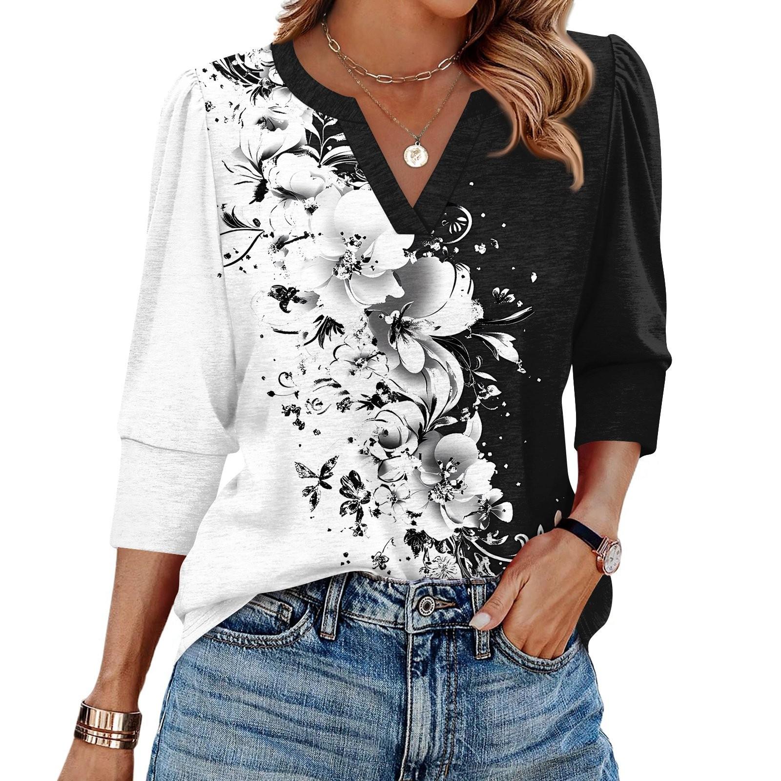 

Женская модная повседневная рубашка с рукавом 3/4 и принтом, женские топы с V-образным вырезом L