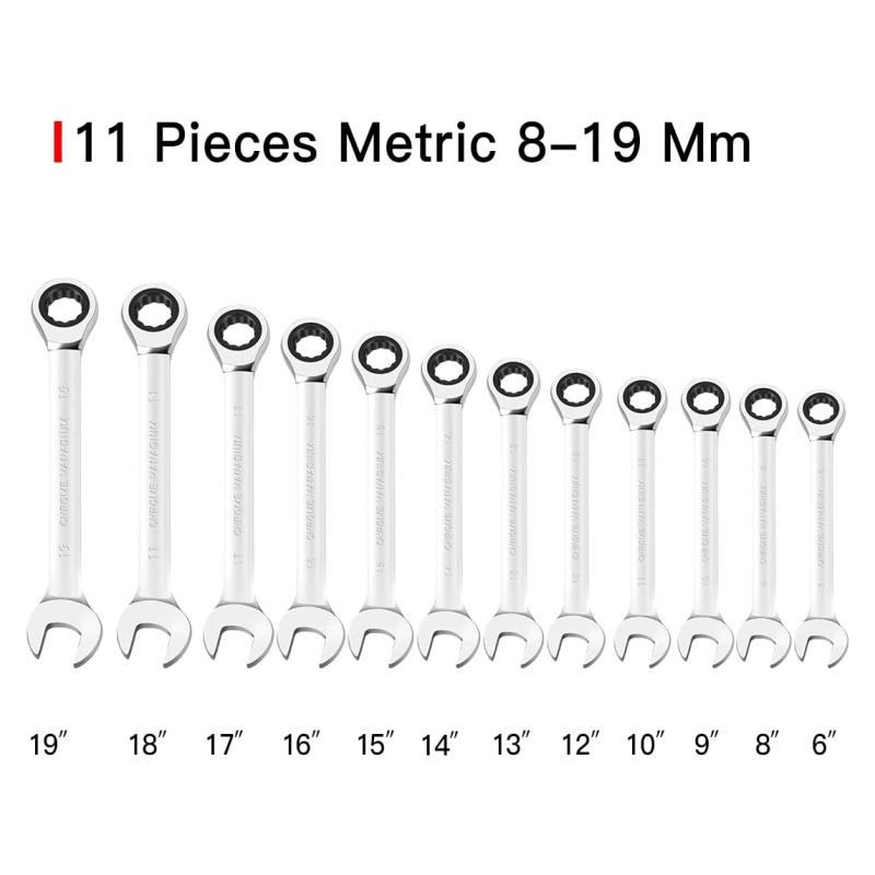 Set chei combinate cu clichet cu cap flexibil AIRAJ, chei combinate cu clichet metrice, set chei Cr-V cu angrenaj, cheie pentru chei auto, set de scule de reparație