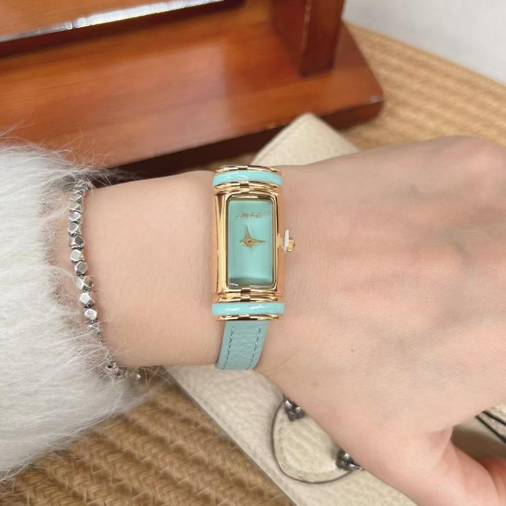 Ankola Red Belt Women S Watch Macaron Long Oval Three-Dimensional Small Gold Bar Watch