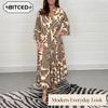 Vestidos casuales con cuello en V de manga larga para otoño e invierno a la moda para mujer