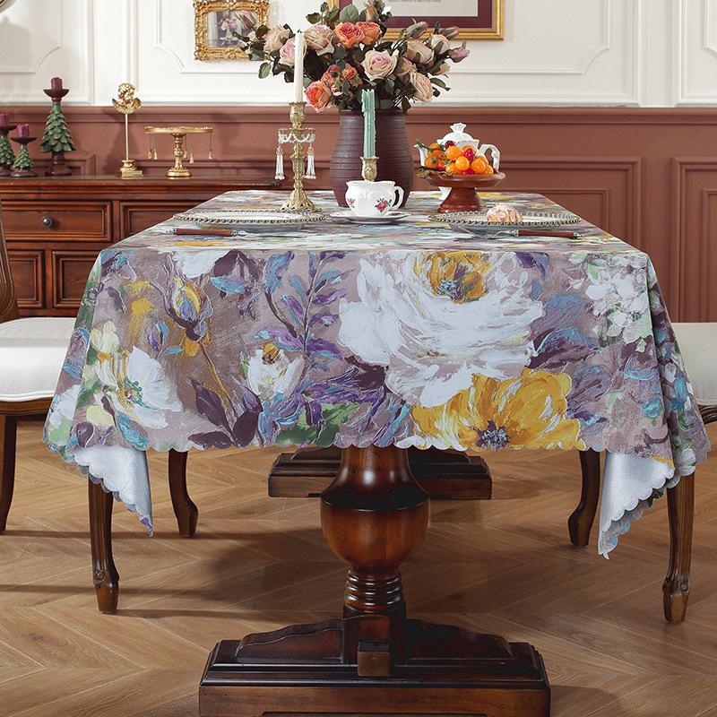 Country Retro Oil Painting Big Flower Cotton And Linen Tablecloth Pastoral Table Cloth Coffee Table Cover High-End Tablecloth
