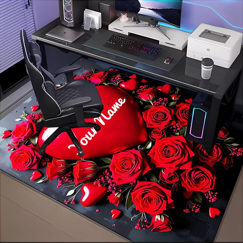 1PC Custom Name Love Romance Theme Floor Mat Ideal for Living Room, Game Rooms, Office, Bedroom,Floor Mat Playful Design