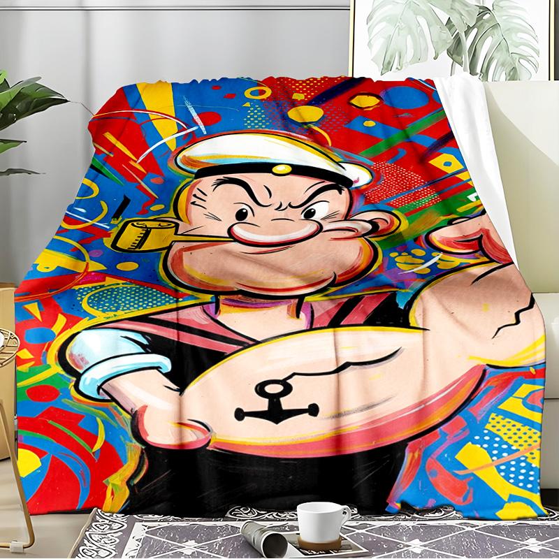 Popeye's Strength Displayed Blanket Flannel Throw for Sofa, Indoor, Camping, Living Room, Office, Chair, And Bed Soft Birthday Gift