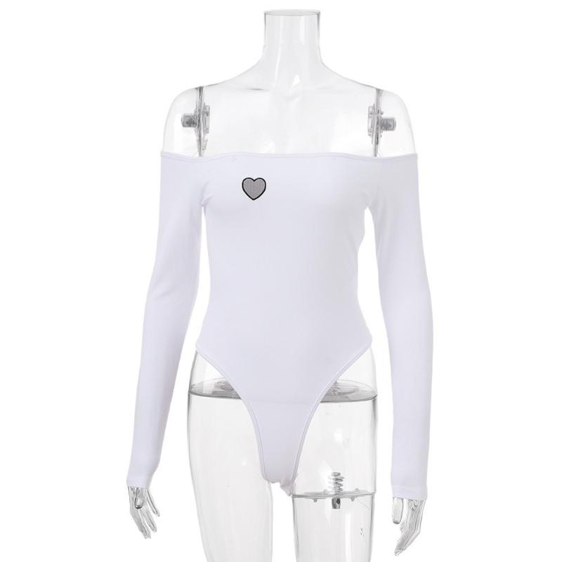 

Элегантный облегающий комбинезон с вышивкой на одно плечо и длинными рукавами в европейском и американском стиле M белый