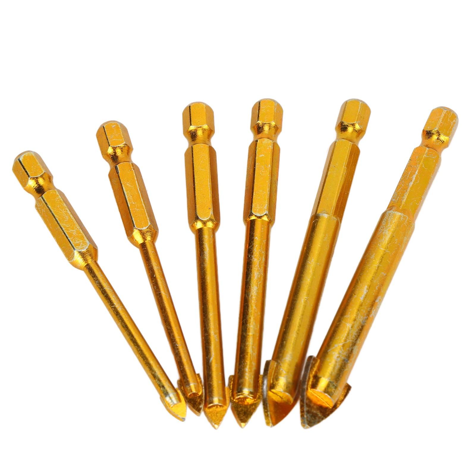 

6Pcs Masonry Drill Bits Set Golden Carbon Steel YG6 Alloy Glass Drills Bit 14in Hex Shank