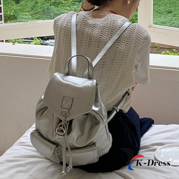 Lesklý batoh se stahovací šňůrkou, mini popruh, kožená školní taška