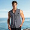 Men's Fashion Printed Sleeveless Lapel Button-Down Shirt Vest Top