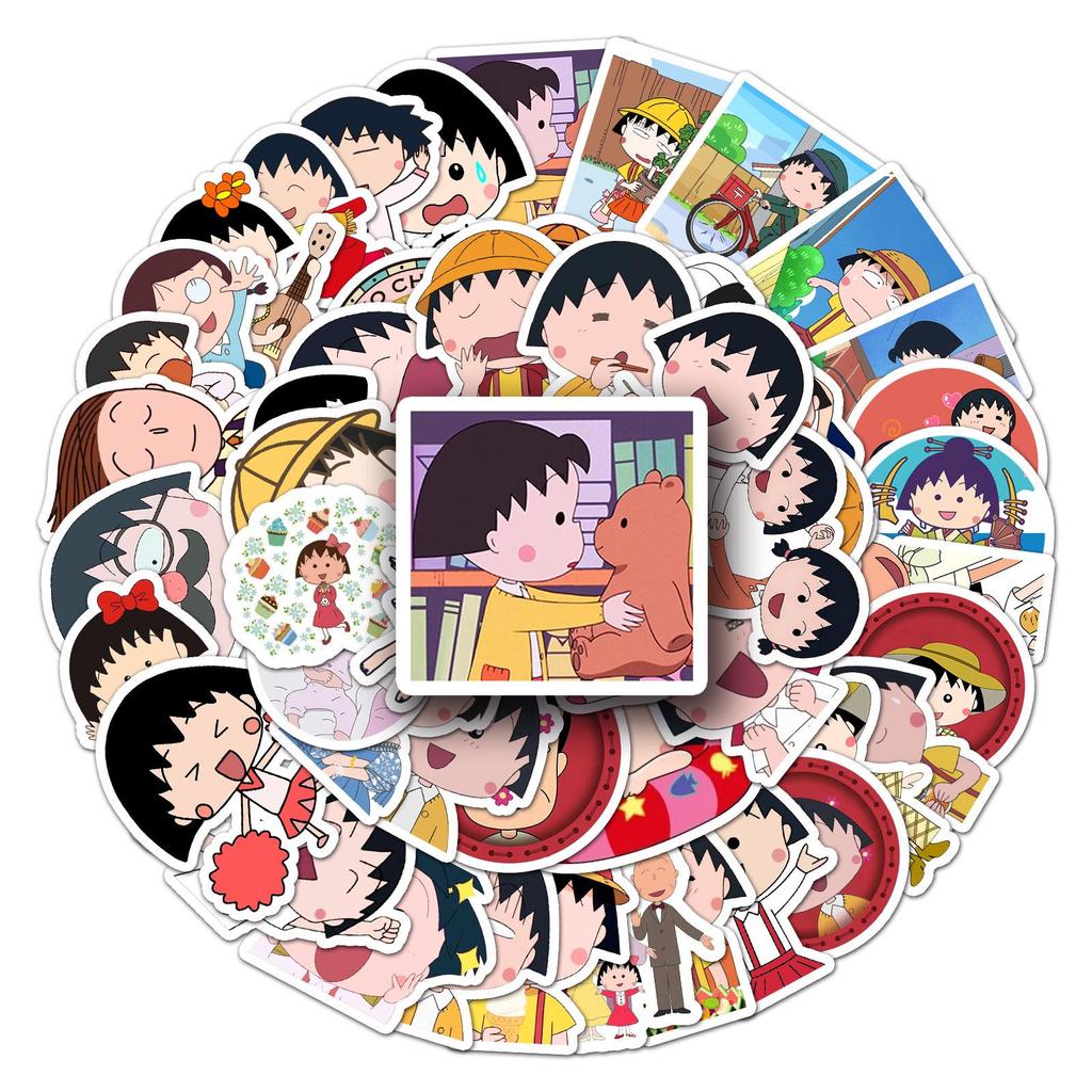 Chibi Maruko-chan Sticker Set: 50 Sheets of Japanese Anime Character Decorations for Journals, Stationery, and Suitcases
