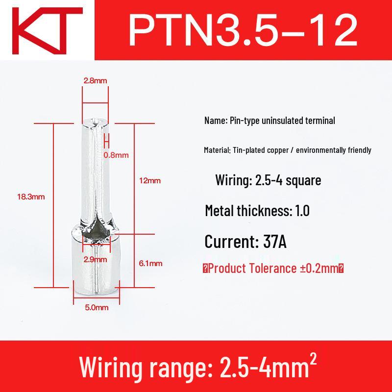 Kaisitong Pin Type Bare Crimp Terminal Block for Red Copper Cold Crimping (PT0.5-10PTN3.5-12/5.5-13/18)