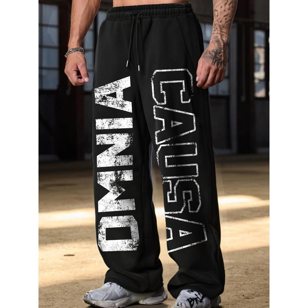 

Casual Street Style Drawstring Sports Pants with Comfortable Fit, Fashionable Letter Print, Knitted Fabric, and Slight Elasticity S