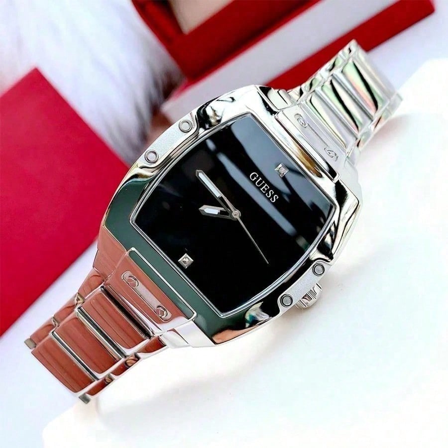 Guess Ceasuri pentru Bărbați - Brățară din Oțel Argintiu, Ceasuri Cronograf cu Cadran Negru Masculine, Modă Casual pentru Purtare Zilnică GW0387G1