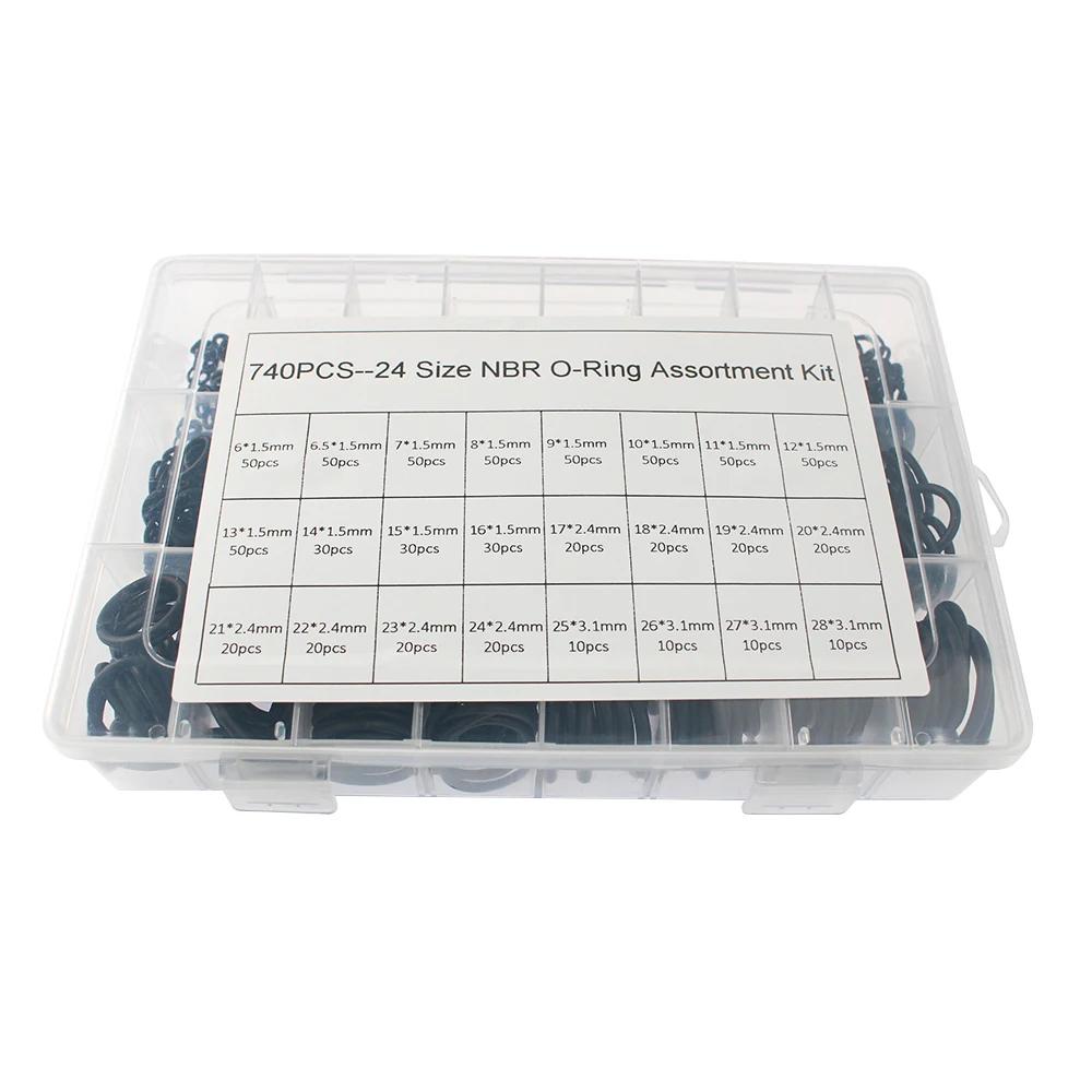 

740/800 шт. Резиновые уплотнительные кольца Маслостойкие Уплотнительные кольца Шайбы Прокладки Уплотнения Водонепроницаемость Ассортимент Разные размеры с Пластиковой Коробкой Набор 740pcs