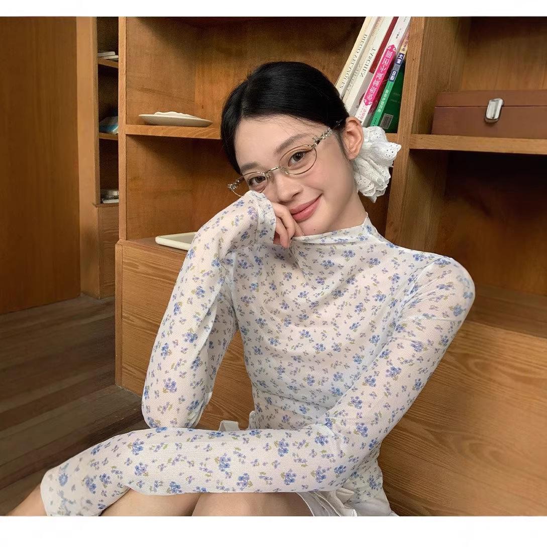 Sweet Spicy Girl Mesh Half-High Collar Base Layer Top: Slim Fit, Long Sleeve, with a Slightly See-Through Design XL [Premium Quality]