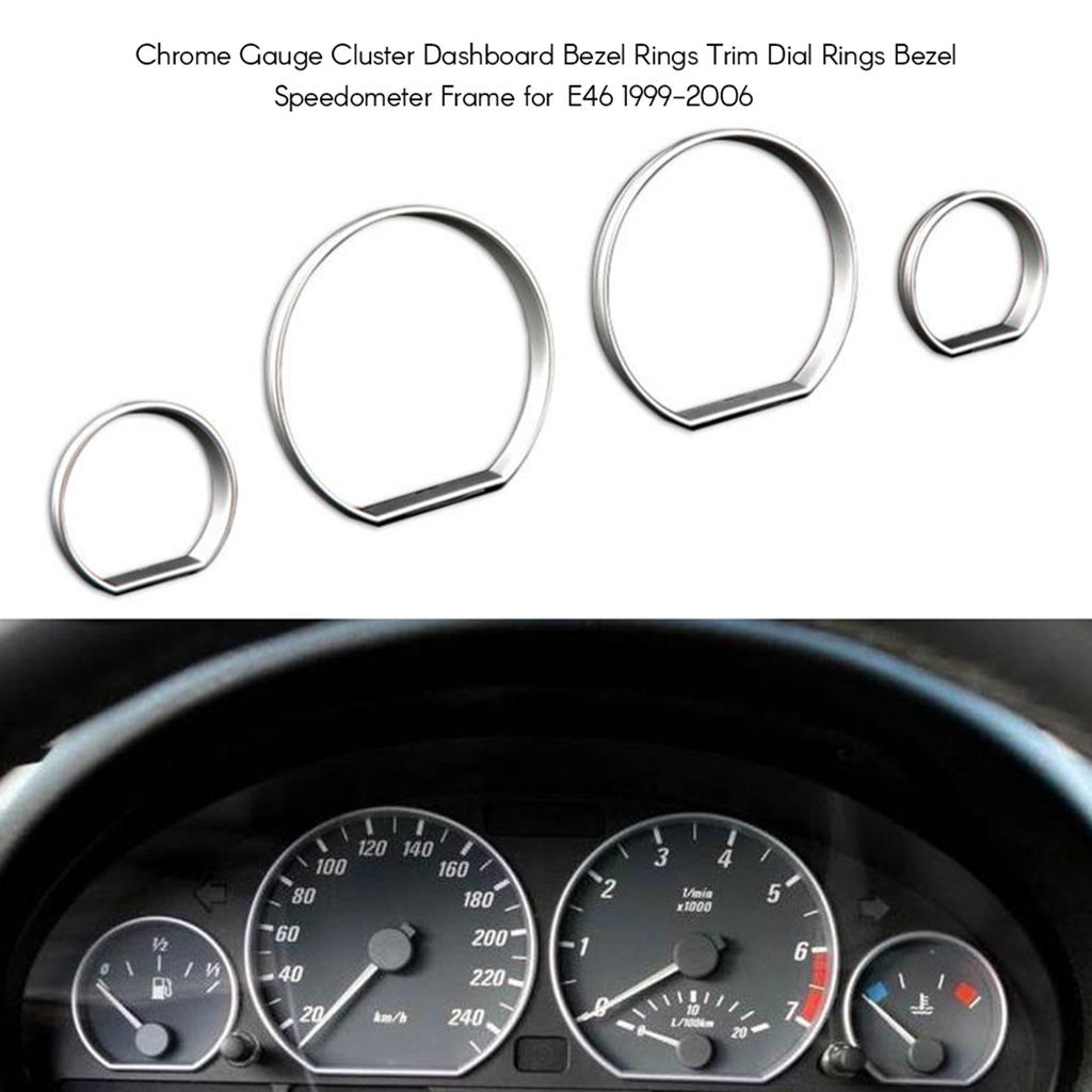 Chrome Gauge Cluster Dashboard Bezel Rings Trim Dial Rings Bezel Speedometer Frame Replacement for BMW E46 1999 2006