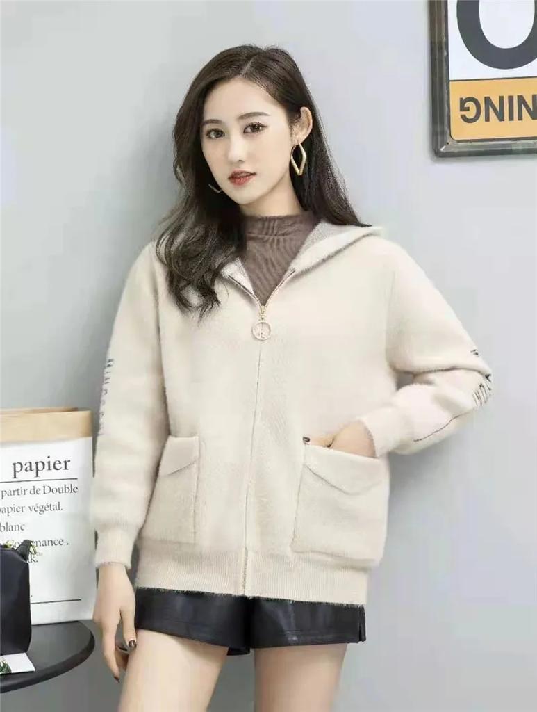 Smvp Mink-like Women's Sweater Autumn Winter Coat  Female Korean Hooded Jacket Foreign Gold Velvet Knitted Cardigan Overcoat