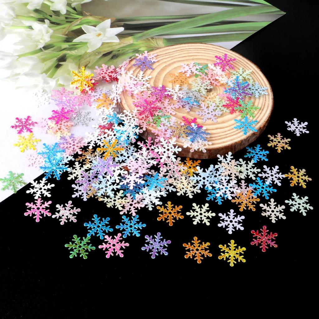 300Pcs 2CM Mini Snowflake Ornament Christmas Decorations Snowflakes Christmas Craft for DIY Craft Xmas Winter Party Table Decor