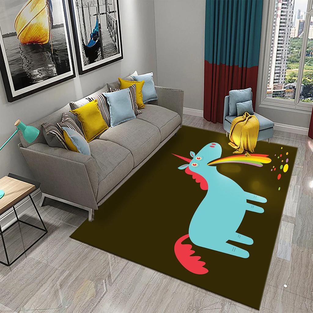 Cartoon Lovely Unicorn Print Carpet Kids Playroom Play Carpet Living Room Bedroom Bathroom Beautiful Non-slip Carpet Home Decor