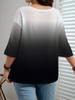 2025 Women's Printed Gradient Three-Quarter Sleeve Casual Top - European, American, Japanese, Korean Fashion Styles