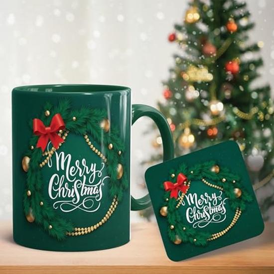 

Счастливого Рождества Зеленая Керамическая Кружка для Кофе с Принтом с Подставкой Подарок на Рождество Лучший Подарок 325 мл