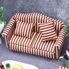 1:12 Dollhouse Miniature Living Room Sofa Set: Gold Trim & Red Stripe Sofa with Throw Pillows