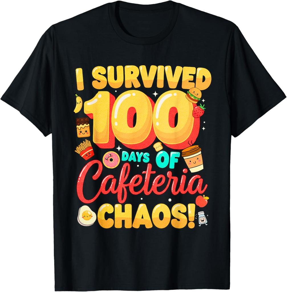 I Survived 100 Days of School Funny Lunch Lady Cafeteria T-Shirt
